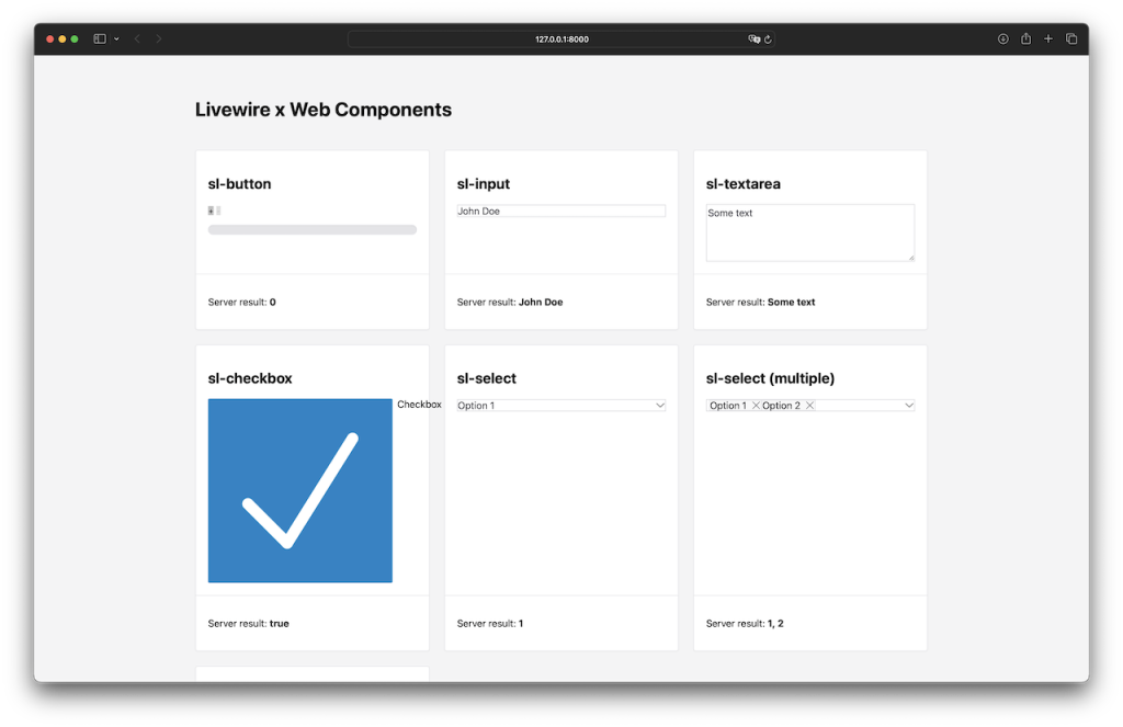 Screenshot of Website with a bunch of form related Web Components where all their styles are lost.