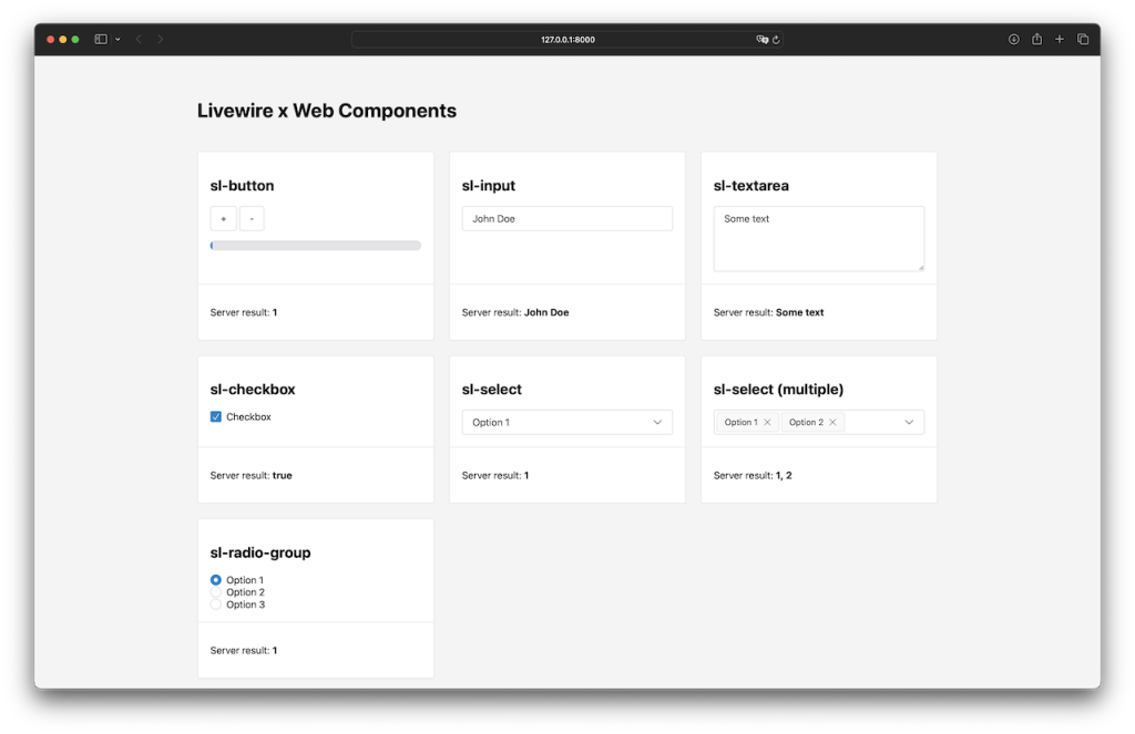 Screenshot of Website with a bunch of form related Web Components.
